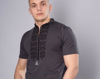 Vyshyvanka for Men, Ukrainian embroidey t-shirt Tryzub M-43