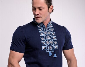 T-shirt for men with ukrainian emboidery, Ukrainian embroidered vyshyvanka for men M-34