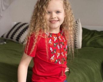 Embroidered T-shirt for girls "Berehynia", vishyvanka for girl, Ukrainian embroidered t-shirt for kids