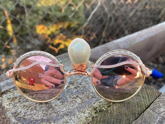 Round hippie wire wrapped festival rave wear seashell glasses