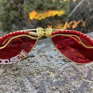 Red funky festival rave wear embellished glasses