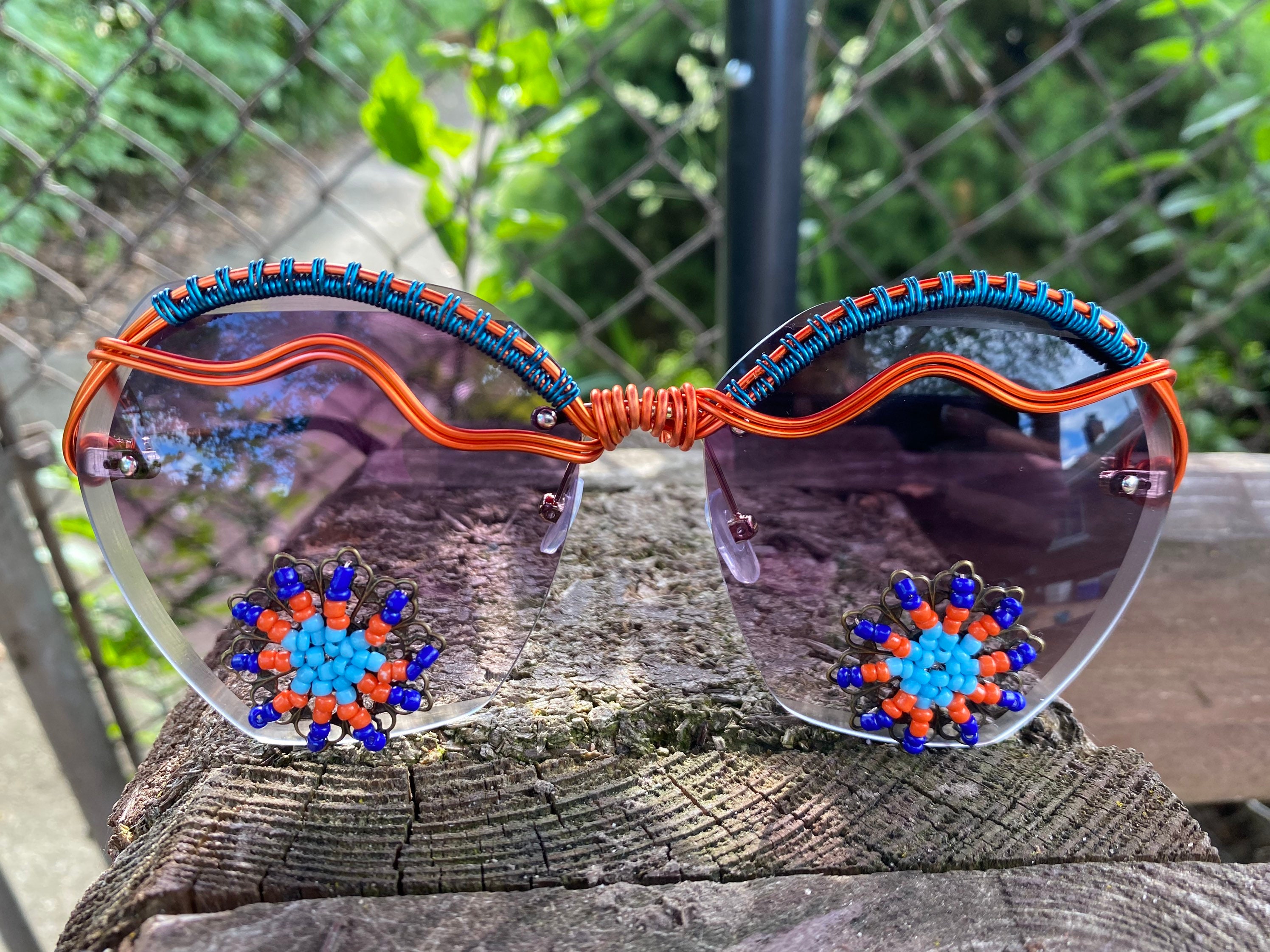 Bundle Spun glasses Artisan Wire Wrapped Sunglasses Festival Rave Wire Wrapped Rave Sunglasses | Rhinestone Festival Glasses  main image 3