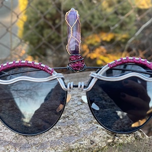Aviator metal frame black  third eye crystal rave wear festival sunglasses
