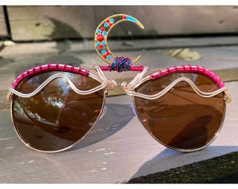 Aviator rave sunglasses, festival rhinestone sunglasses