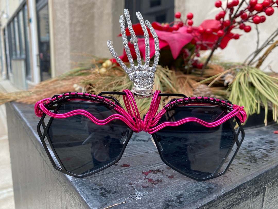 Skelaton Rave Large Black Skeleton Hand Rave Wear Festival Sunglasses - Etsy