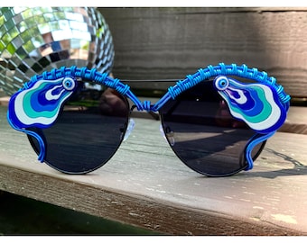 Niebieskie odblaskowe okulary przeciwsłoneczne Rave | Okulary na festiwal EDM