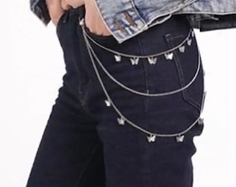 BTS /K-POP/ butterfly charm Chain/Metal /Wallet/bag /Silver/ Rock /HipHop/ purse/Pant /jeans/dress/skirt Waist Link Belt Jewelry/key ring