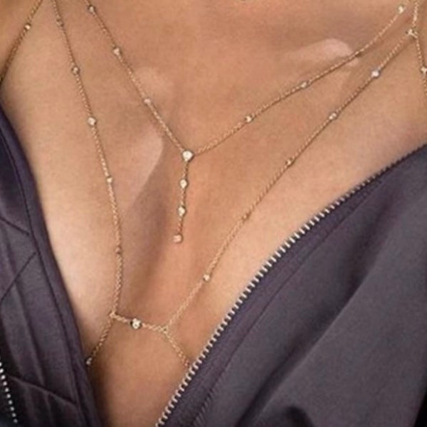 Silver/ Gold/ Multi layered Body chain necklace body jewelry