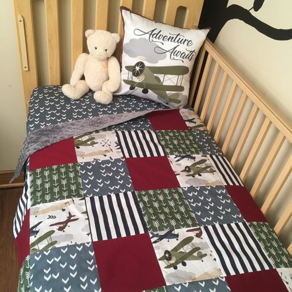 Vintage Airplane Crib Bedding Minky Blanket Crib Sheet and Etsy