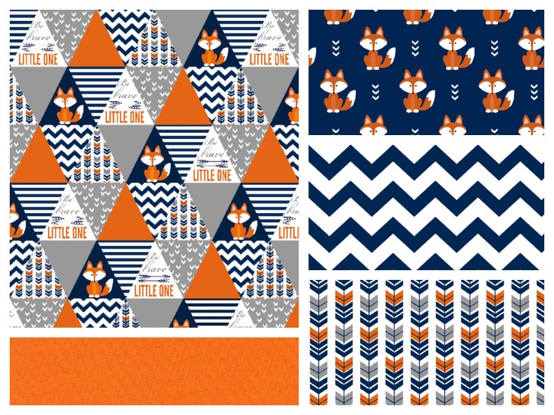Baby Boy Fox Crib Bedding in Navy Orange and Grey With Arrows Etsy