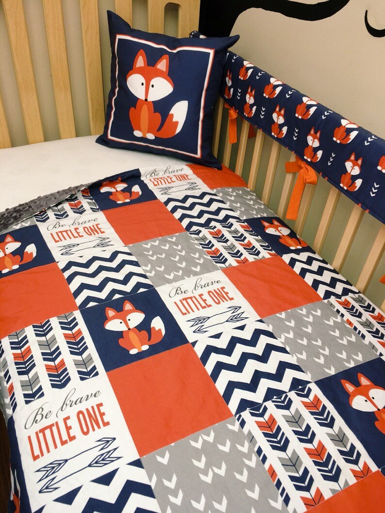 SPECIAL Baby Boy 4 PC Fox Crib Bedding in Navy Orange and Etsy Canada