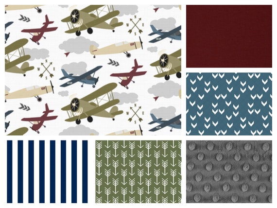 Vintage Airplane Crib Bedding Minky Blanket Crib Sheet and Crib
