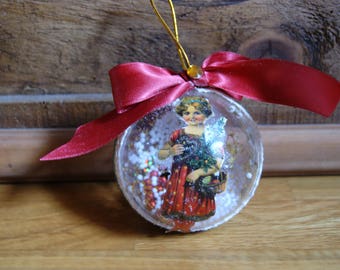 Grosse Boule De Noël Transparente Avec Copeaux De Bois 10 Cm