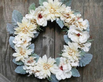 Farmhouse Wreath/Magnolia/Front Door/White Decor/Mothers Day/Living Space/Bridal Shower/Wedding/Birthday/All Seasons/NicolesGreenhouse