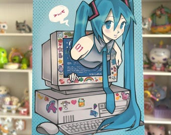 Hatsune Miku | Alter Computer Original Vocaloid Kunstdruck 2000er Jahre Nostalgie