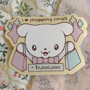I Herz kleine Unternehmen Einkaufen | Kawaii Künstler Hase Welpe | Glänzender Vinyl Laptop Wasserflaschen Aufkleber für Shop Friend