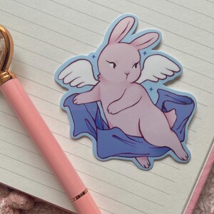 Cherub Bunny Rabbit Cupid glänzend gestanzter Aufkleber | Pastell Niedlich Kawaii Kokette Romantisch | Wasserfestes, mattes Vinyl | Zart Pastell