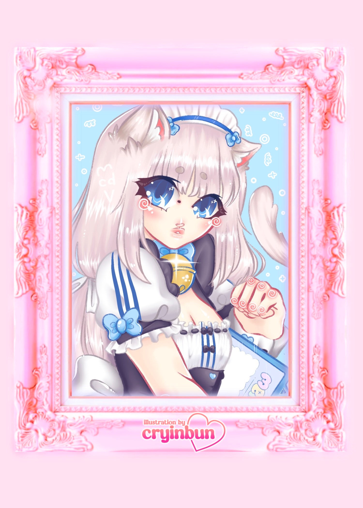 Kawaii Anime Neko Cat Girl With white hair Art Print for Sale by  TenchiMasaki