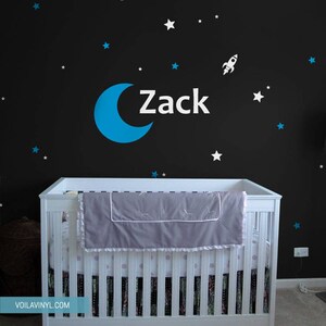 Galaxy - Custom name wall decal for nursery or bedroom - Personalized sticker home decor - moon star rocket ship