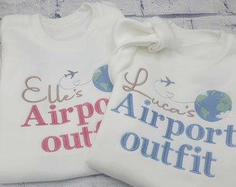 Personalised Kids Airport Outfit sweatshirt, Custom Name Children's travel Jumper,Embroidered Toddler Plane Shirt, Holiday Reveal Gift