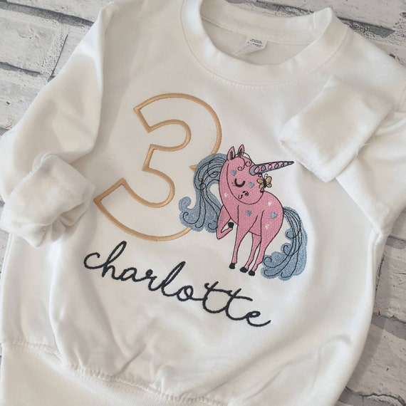 Personalised Birthday Sweatshirt, Embroidered Unicorn Birthday sweatshirt, 3rd Birthday Sweatshirt, Third Birthday Unicorn Sweatshirt