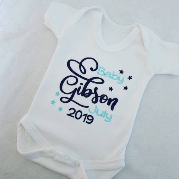 Personalised Baby Vest, Unisex, Embroidered Onesie, Grow, New Baby Gift, Baby Shower, Personalised  Baby Clothing, Birth Announcement