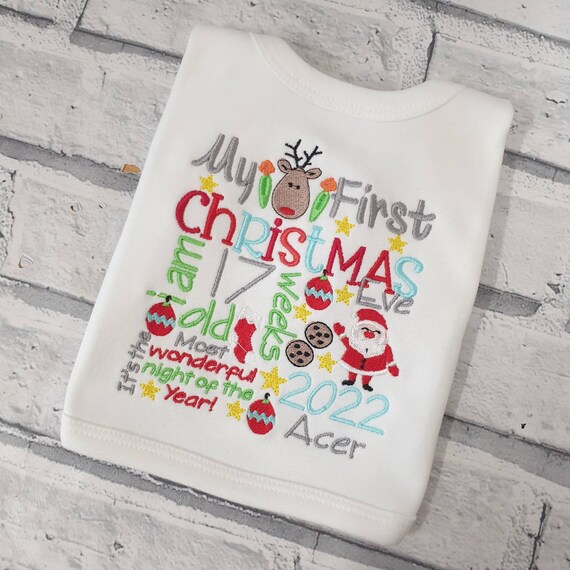 Personalised My First Christmas Eve Bib, Embroidered 1st Christmas Baby Bib, Baby Gift, Santa Design