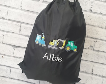 Personalised Tractor PE Bag, Embroidered Train Swimming Bag, Personalised Digger PE Bag Personalised Train PE Bag, Embroidered Gym Sac
