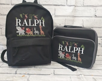 Personalised Toddler Backpack and Lunch Bag Set, Safari Rucksack, Safari Lunch Box, Cooler Bag, Safari Backpack and Lunchbox, Nursery Bag,