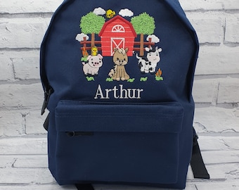 Personalisierter Kleinkind Rucksack, Gestickter Bauernhof Rucksack, Horse Nursey Tasche, Kuh Schultasche, Unisex, Junge, Mädchen, Bauernhof Tier Rucksack.