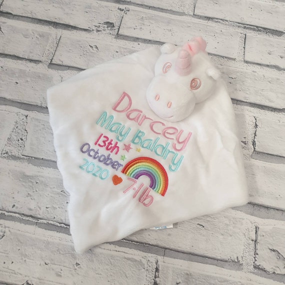 Personalised Unicorn Comfort Blanket, Rainbow Comforter, Snuggle, Plush Unicorn Blanket