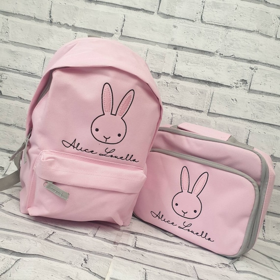Personalised Toddler Backpack and Lunch Bag Set,Rucksack, Lunch Box, Cooler Bag, Bunny Design, Nursery Bag, School Bag