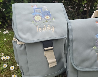 Personalisierter Mini-Rucksack für Kinder, bestickter Traktor-Rucksack und Lunchtasche im Set, personalisierte Kindergarten- und Vorschultasche