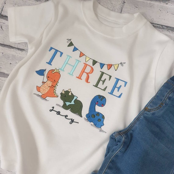 Personalised 3rd Birthday T Shirt, Embroidered Third Birthday Sweatshirt, Personalised Dinosaur Birthday T shirt, Embroidered Dino T Shirt