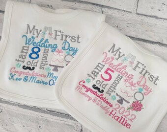 Personalised My First Wedding Day Bib, Embroidered 1st Wedding Day Baby Bib, Baby Gift, Wedding Design Bib