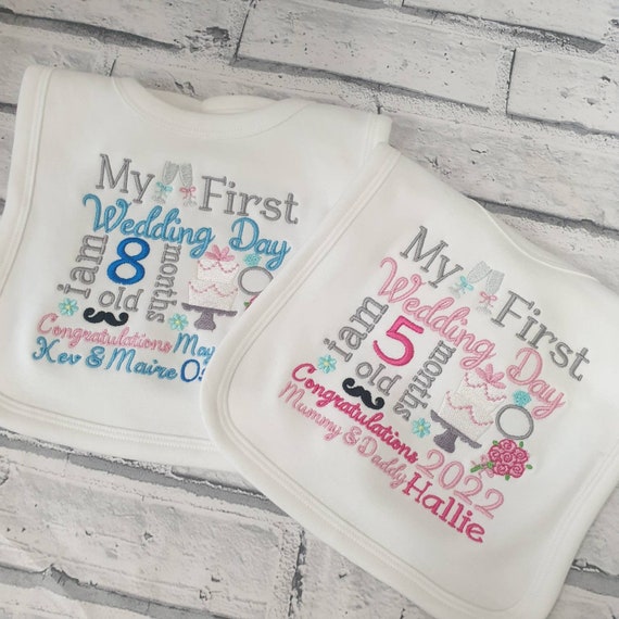 Personalised My First Wedding Day Bib, Embroidered 1st Wedding Day Baby Bib, Baby Gift, Wedding Design Bib