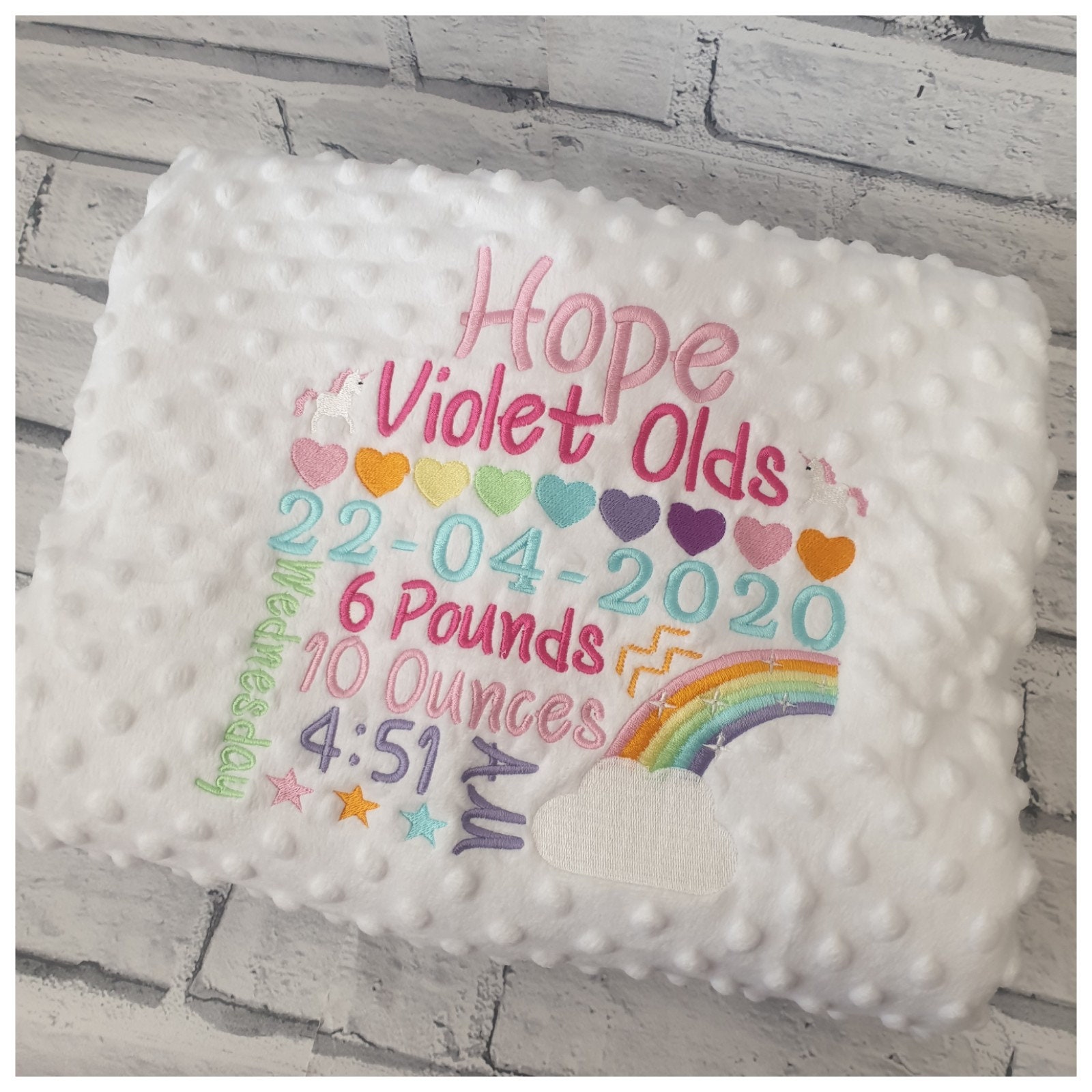 Personalised rainbow baby blanket clearance