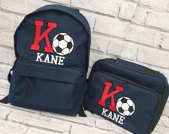 Personalisierter Fußballrucksack und Lunchbag Set, Fußballrucksack, Lunchbox, Kühltasche, Fußballtasche Kindergartentasche, Schultasche