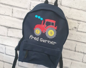 Personalised Toddler Backpack, Embroidered Tractor Rucksack ,Nursey Bag, School Bag, Unisex, Boy, Girl, Red Tractor Rucksack