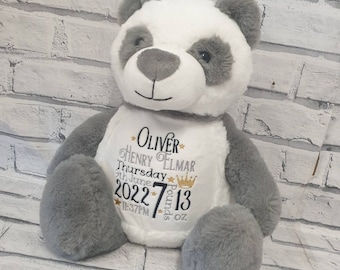 Personalised New Baby Keepsake Gift, Embroidered Teddy Bear With Birth Details