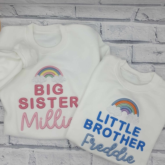 Personalised Matching Sibling Set, Sibling Matching Rainbow Set, Matching Unisex Rainbow Set, Matching Sweatshirts , Big Sister Jumper