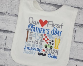 Personalised First Father's Day Bib, Embroidered Our 1st Fathers Day Bib, Baby Gift