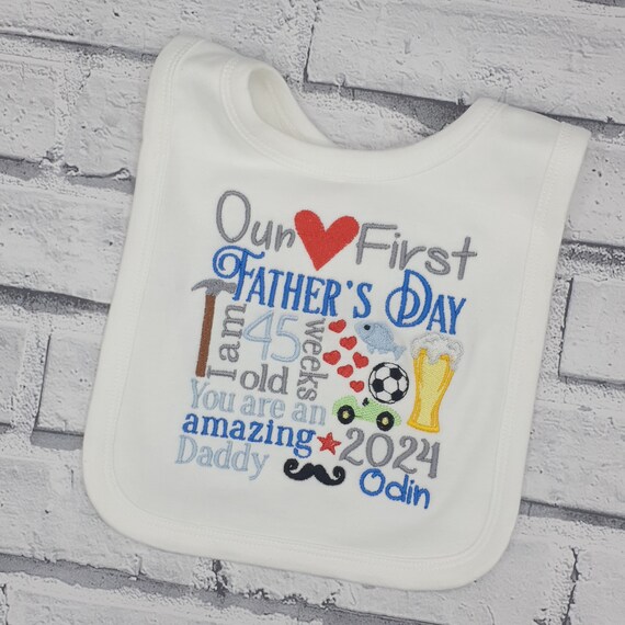 Personalised First Father's Day Bib, Embroidered Our 1st Fathers Day Bib, Baby Gift