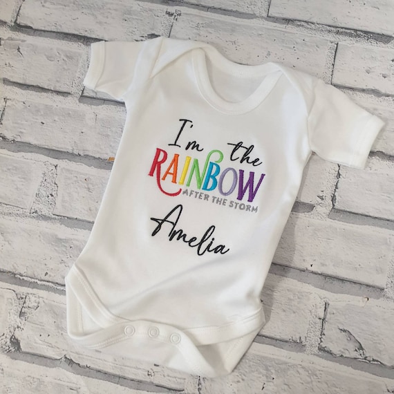 Personalised Rainbow Baby Vest, Embroidered Rainbow Baby Announcement, I'm The Rainbow After The Storm Bodysuit, Rainbow baby Sleepsuit