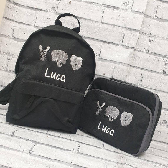 Personalised Toddler Backpack and Lunch Bag Set, Rucksack, Lunch Box, Cooler Bag, Zoo Design, Nursery Bag, School Bag