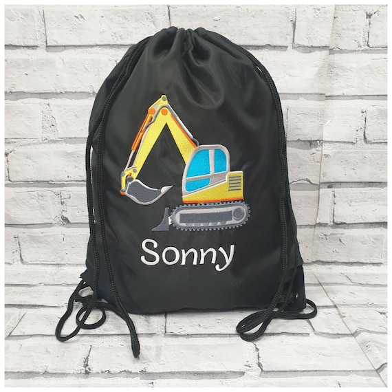 Personalised Digger PE Bag, Embroidered Swimming Bag, Gym Sac, Dance Bag