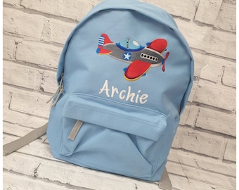 Personalised Plane Backpack, Embroidered Toddler Rucksack,Nursey, School Bag, Unisex, Boy, Girl