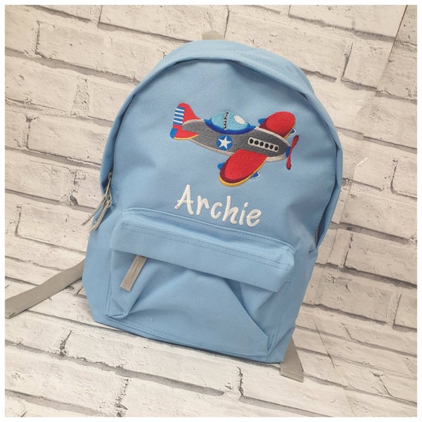 Personalised Plane Backpack, Embroidered Toddler Rucksack,Nursey, School Bag, Unisex, Boy, Girl