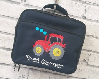 Personalised Tractor LunchBox, Embroidered Tractor cool Bag, School Lunch Bag, Toddler LunchBox,