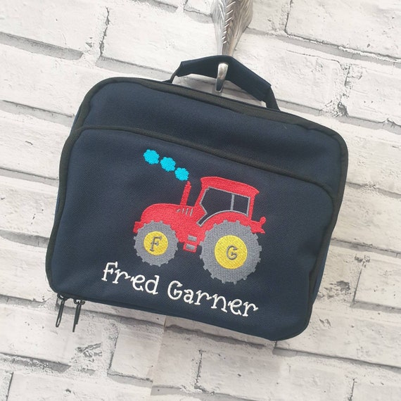 Personalised Tractor LunchBox, Embroidered Tractor cool Bag, School Lunch Bag, Toddler LunchBox,